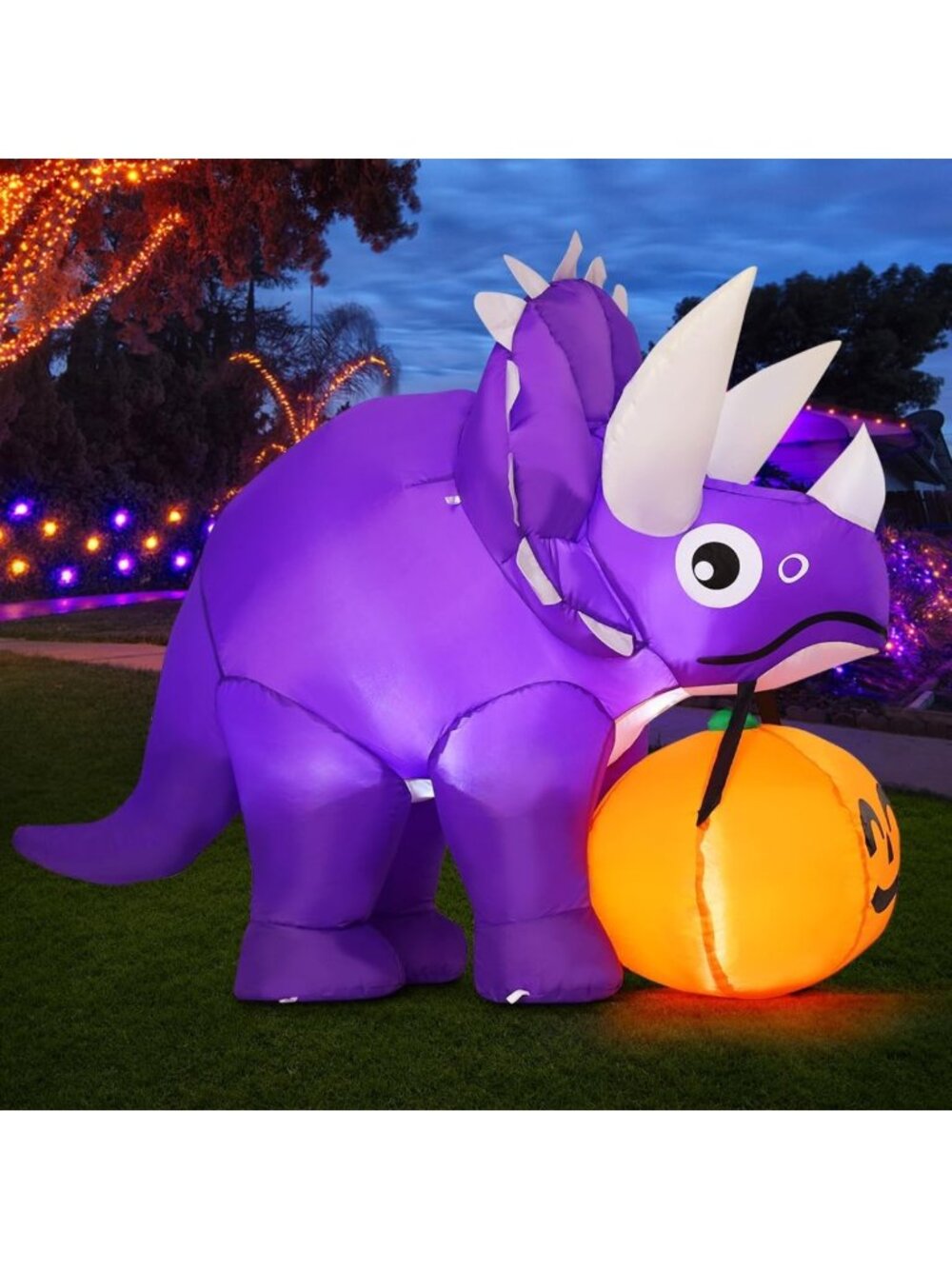 5FT Halloween Inflatable Dinosaur with Pumpkin & LED Lights - Outdoor Yard Decor
